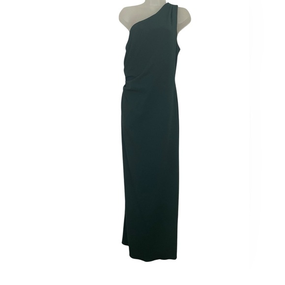 Sachin & Babi New Emerald Green Cece One Shoulder Gown Size 10 | Stretch Crepe - Picture 3 of 6